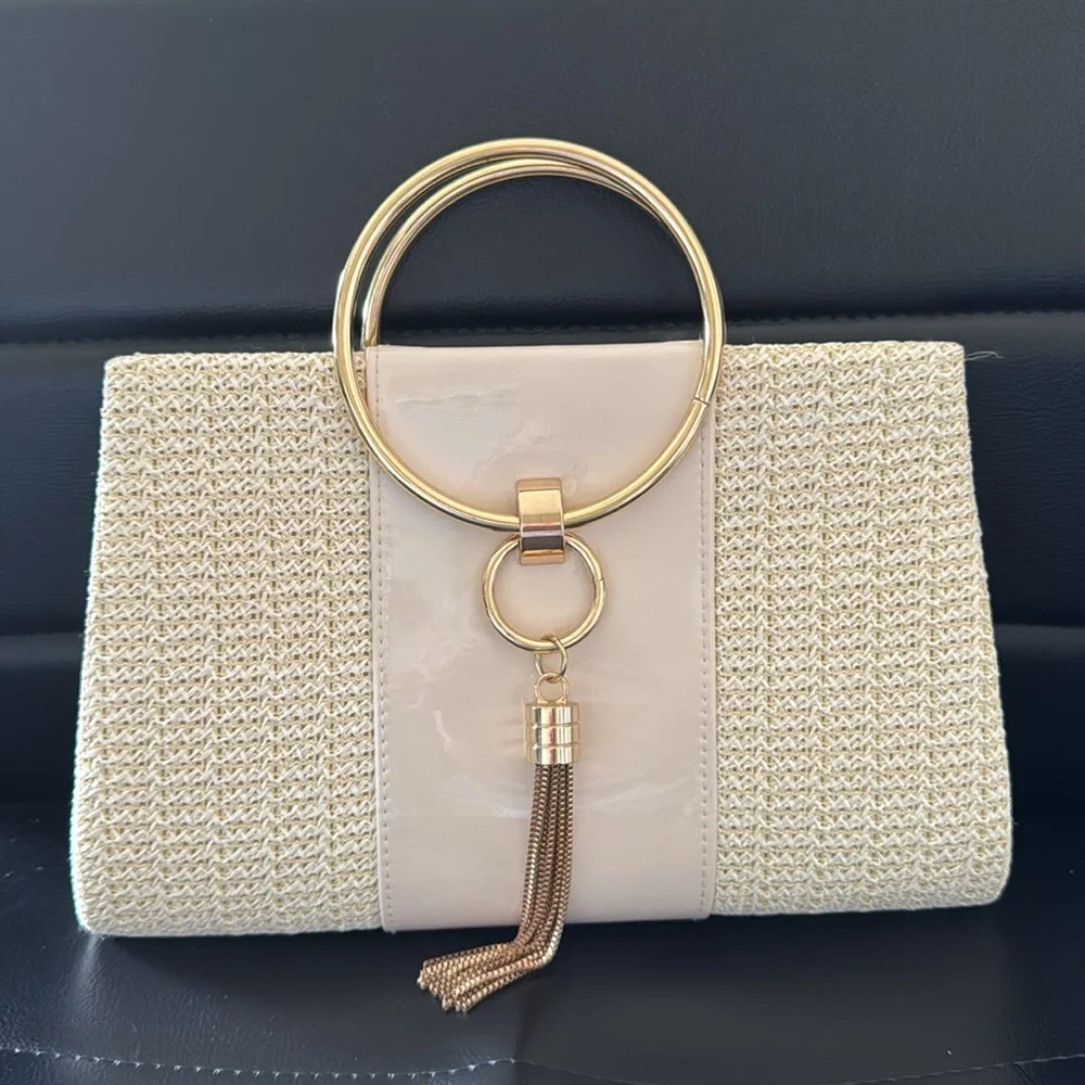 Cream and Gold Clutch with Tassel